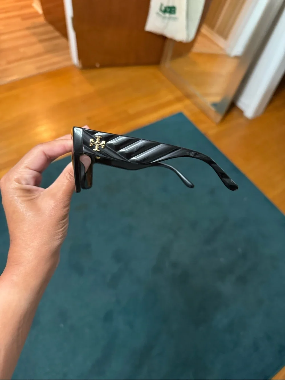 Tory Burch Classic Black Oversized Square Sunglasses with Gold Trim